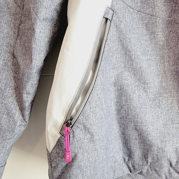 Womens Gray and White Snow Jacket w/ removeable Fuschia Pink Fleece Jacket Sz L - Picture 11 of 12